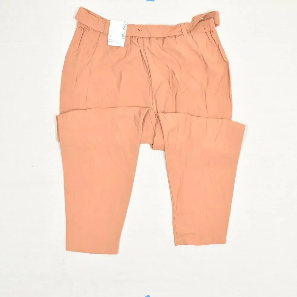 NEW Nine West Women Cargo Tapered Pants Rayon Orange Size XL Zip Solid